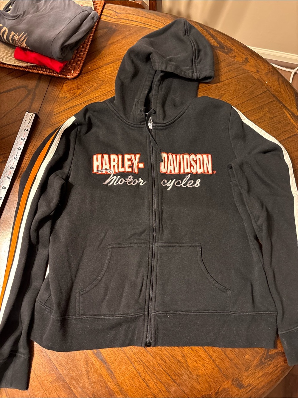 Harley-Davidson Black Hoodie with Orange & White Sleeve Stripes